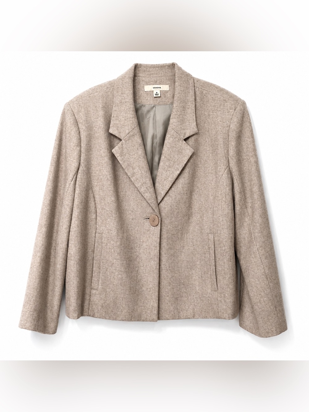 Merona Women’s XL Wool Blend Cropped Blazer Jacket Neutral Beige 3/4 Sleeve - Picture 2 of 10
